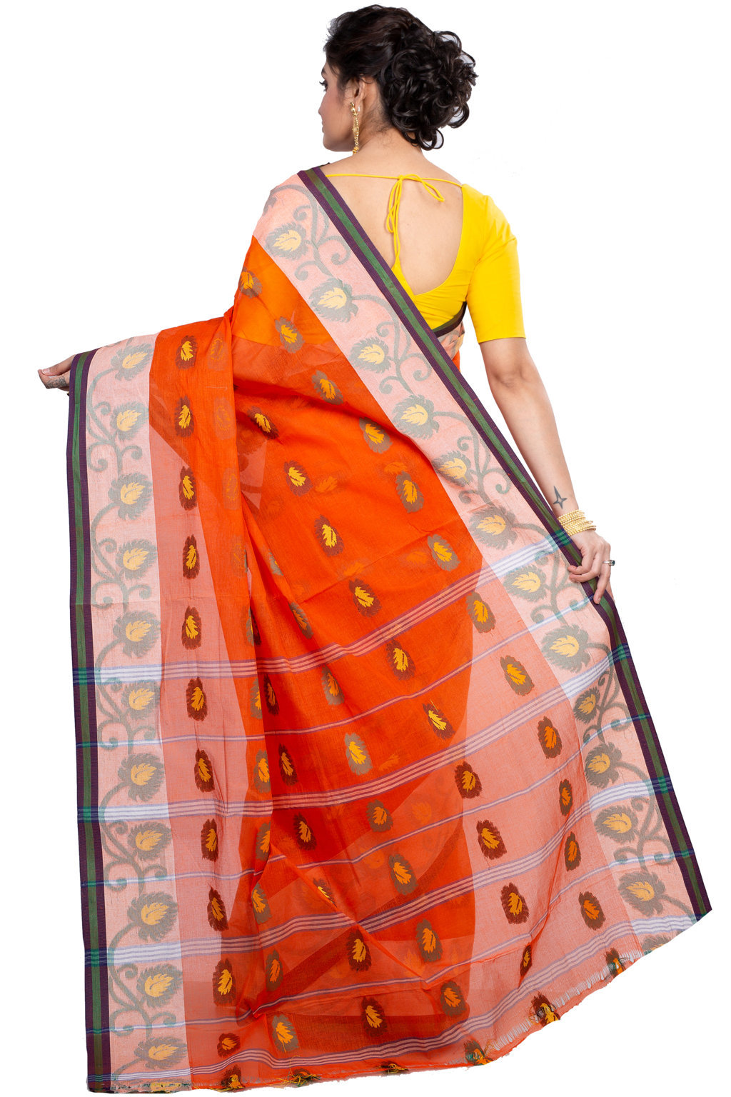 Orange Pure Cotton HapChaka Tant Saree (885)